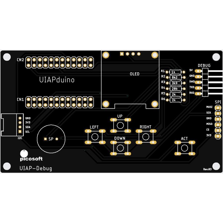UIAPduino開発支援ボード専用プリント基板(黒) : オレンジピコショップ