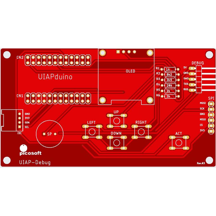 UIAPduino開発支援ボード専用プリント基板(赤) : オレンジピコショップ