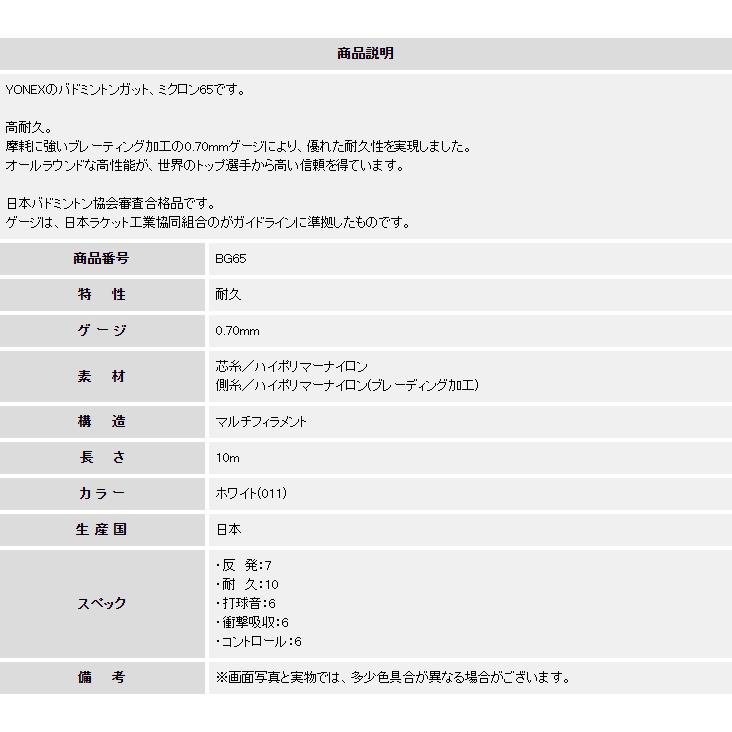 YONEX（ヨネックス） バドミントン ガット ミクロン65 BG65 ストリング