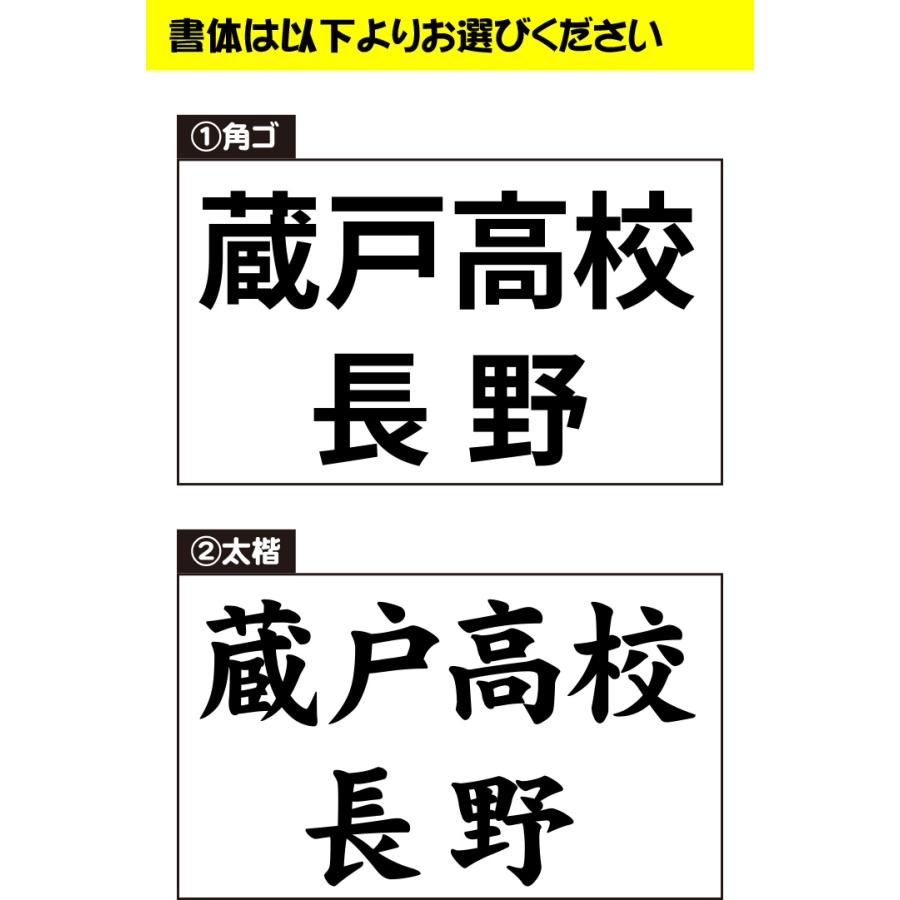 背面文字入れプリント 当店のゲームシャツと同時購入に限る １枚から受付可能 学校名、都道府県名など文字は自由 書体と色が選べる 二行まで同一料金｜orangesports｜03