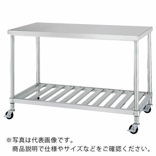 シンコー　ステンレス（ＳＵＳ４３０）作業台スノコ棚板キャスター付　φ１００ゴム車 ９００×７５０×８００ ( WSC-9075-R100 ) (メーカー取寄)
