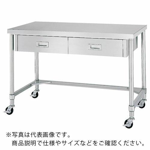 シンコー　ステンレス（ＳＵＳ４３０）作業台片面引出付三方枠キャスター付　φ１００ゴム車 １５００×９００×８００ ( WDTC-15090-R100 ) (メーカー取寄)