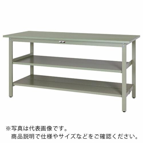 ヤマテック ワークテーブル300シリーズ 固定式 中間棚・全面棚板付 スチール天板 W1500×900×900mm ヤマテックグリーン ( SWSH-1590TTS2-GG ) (メーカー取寄)