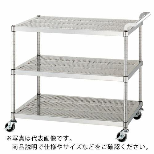 シンコー　ステンレスワゴン（ＳＵＳ４３０）　天地３段タイプ　パンチング棚　φ７５ウレタン車　９００×４５０×８００ ( PM03-9045-U75 ) (メーカー取寄)
