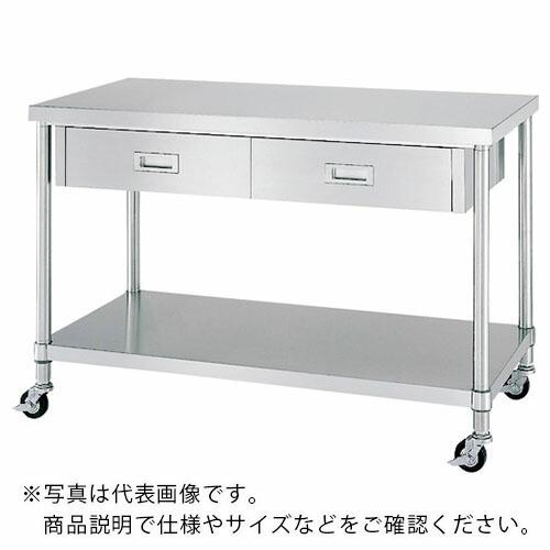 シンコー　ステンレス（ＳＵＳ４３０）作業台片面引出付ベタ板棚キャスター付　φ１００ゴム車　９００×７５０×８００ ( WDBC-9075-R100 ) (メーカー取寄)