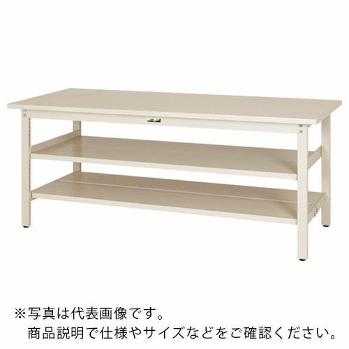 ヤマテック ワークテーブル300シリーズ 固定式 中間棚・全面棚板付 スチール天板 W1800×750×H740mm ヤマテックアイボリー ( SWS-1875TTS2-II ) (メーカー取寄)