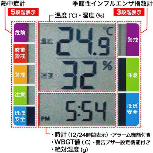 SANWA 熱中症&インフルエンザ表示付きデジタル温湿度計(警告ブザー設定機能付き) ( CHE-TPHU2WN ) |  | 03