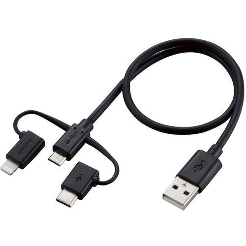 ELECOM スマートフォン用USBケーブル 3in1 microUSB+Type-C+Lightning 0.3m ブラック ( MPA-AMBLCAD03BK ) |  | 03