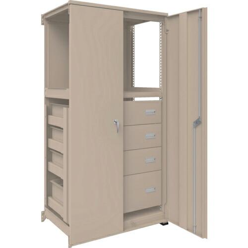 【SALE価格】TRUSCO M3型中量棚 背板・扉付 W900XD595XH1800 HM型浅型引出し3段+深型1段付 連結 ( M3-6363-HM94-SDB ) | 