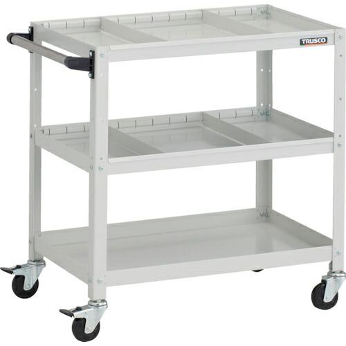 TRUSCO ツールワゴン ラビットワゴン 700X450XH740 3段 仕切板2段付 ハンドル付 ゴム車輪 ホワイト ( RBW-773S2H W )