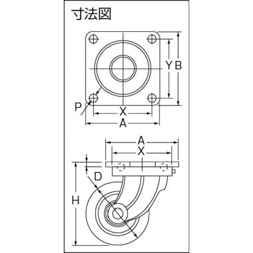 ヨドノ　鋳物重量用キャスター　許容荷重1107.4　MUHA-MG300X75　(株)ヨドノ　取付穴径15mm
