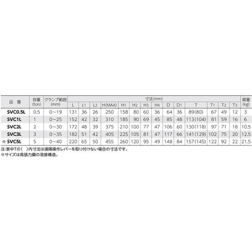 スーパー ( スーパーツール ) タテ吊クランプ（ロックレバー式）遠隔操作レバー付 基本使用荷重１ｔ ( SVC1L )の画像