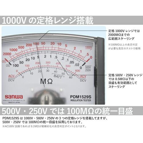 アナログ絶縁抵抗計 1000V/500V/250V ( PDM1529S ) 【直流】 三和電気計器(株)