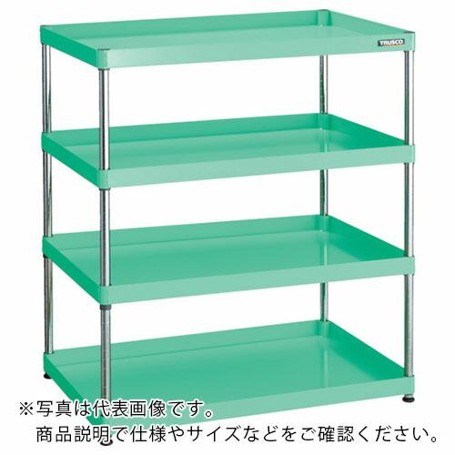 TRUSCO スチールラック フェニックスワゴンラック型  抗菌600X400 4段 ヤンググリーン ( PEW-R1264-YG ) | 