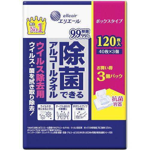 エリエール ウェットティッシュ 除菌できるアルコールタオル ウイルス除去用 ボックス つめかえ用 40枚×3P ( 21000151 ) | 