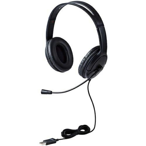 ELECOM 有線ヘッドセット 指向性マイク ノイズキャンセリング USB-A 大型 1.8m ブラック ( HS-HP07SUBK ) | 