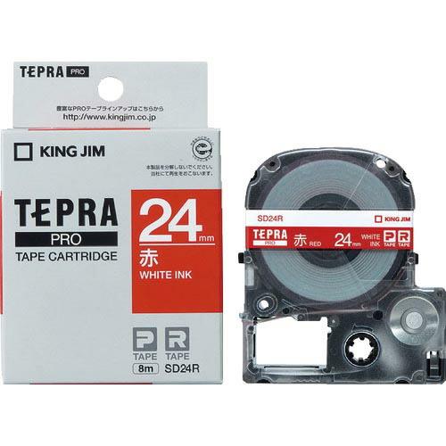 KING JIM 【純正】「テプラ」PROテープ 24mm 赤ラベル/白文字 長さ8m ( SD24R ) | 