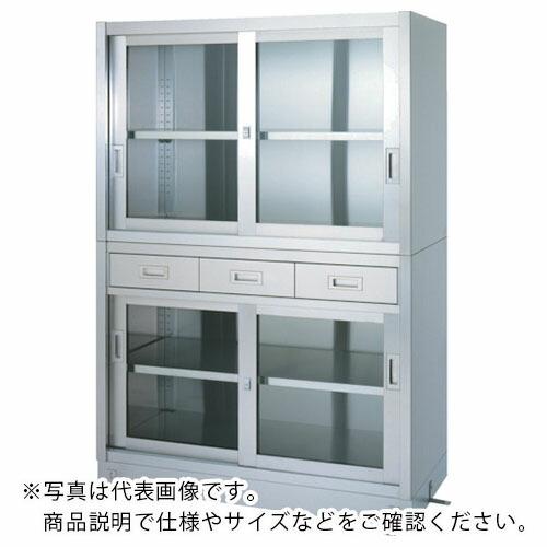 シンコー　ステンレス保管庫　二段式ベース付　ＶＤＧＧ型　（引出・上下ガラス戸）　９００×６００×１７５０ ( VDGG-9060 ) (メーカー取寄)
