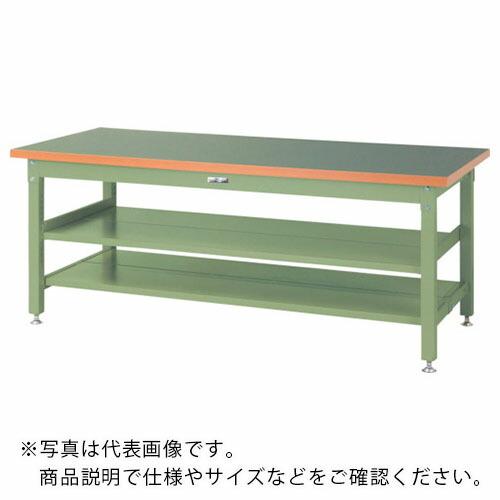 ヤマテック ワークテーブル スーパータイプ 塩ビシート天板 全面棚板付 W1800×D900×H740mm ヤマテックグリーン ( SSR-1890TTS2-GG ) (メーカー取寄)