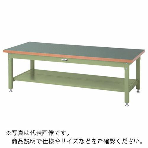 ヤマテック ワークテーブル スーパータイプ 塩ビシート天板 半面棚板2枚付 W1200×D750×H600mm ヤマテックグリーン ( SSRL-1275TT-GG ) (メーカー取寄)