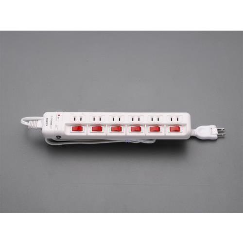 【SALE価格】エスコ (ESCO)  EA815GL-334A AC125V/15Ax 2m タップ(6口・個別スイッチ・雷サージ) EA815GL-334A | 