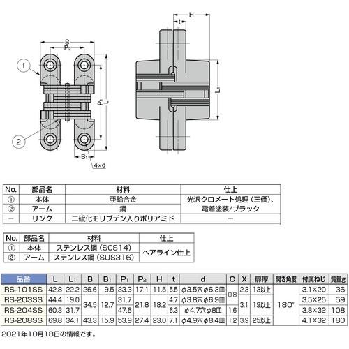 SUGATSUNE (170090772)ルーター用隠し蝶番 ( RS-203SS ) スガツネ工業(株) |  | 01