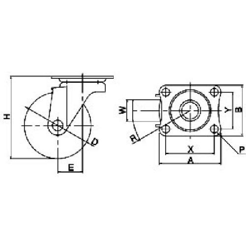 【SALE価格】ユーエイ プレート式 自在 キャスター エラストマー 車輪径100mm  Sタイプ SG型 取付寸法82×40 ( SG-100EL ) |  | 01