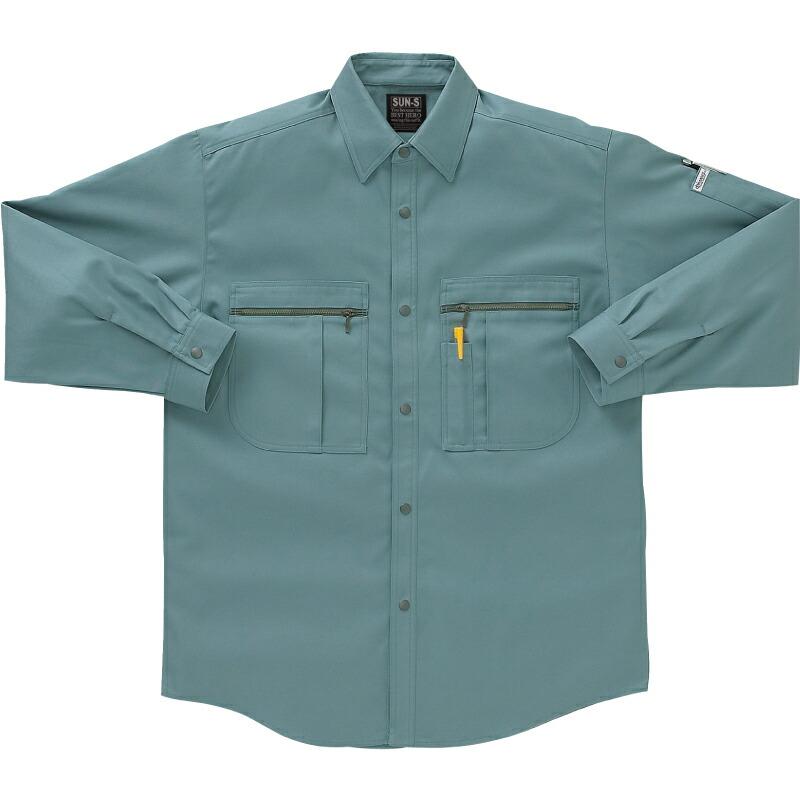 サンエス　長袖シャツ　アルペングリーン/Lサイズ ( WA2590 47アルペングリーン L ) | 