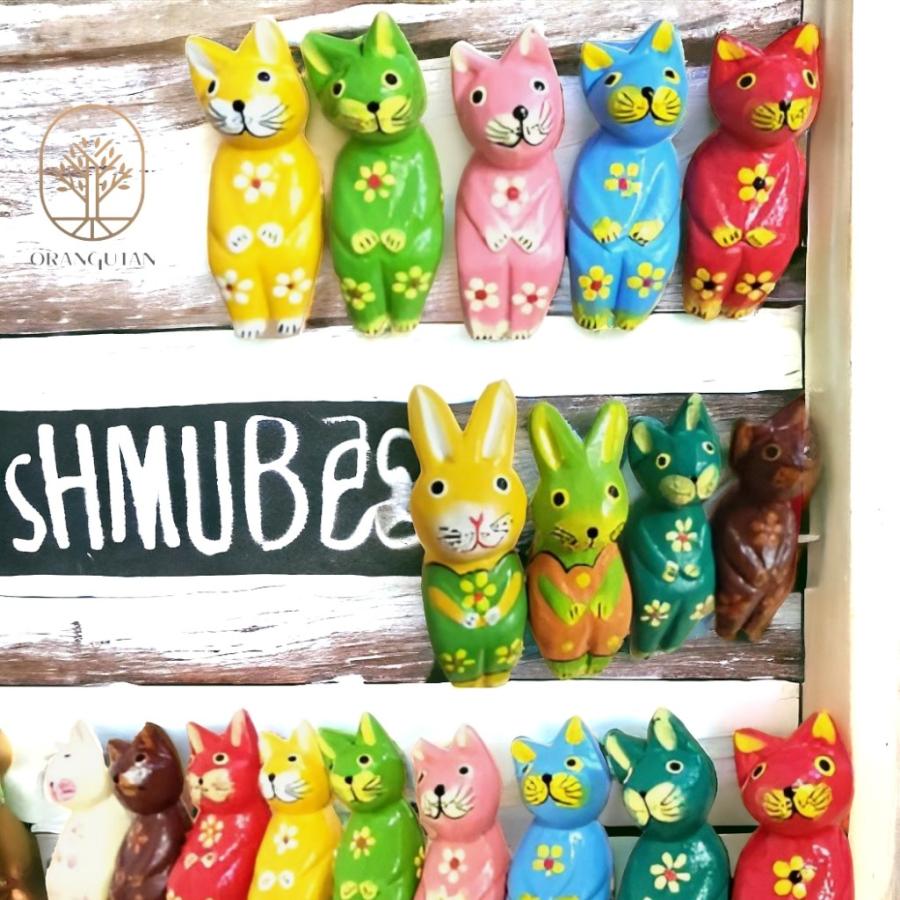 激安卸販売新品 アジアン雑貨 木彫り アニマル ねこ うさぎ バリ木彫り アニマル置物 花柄