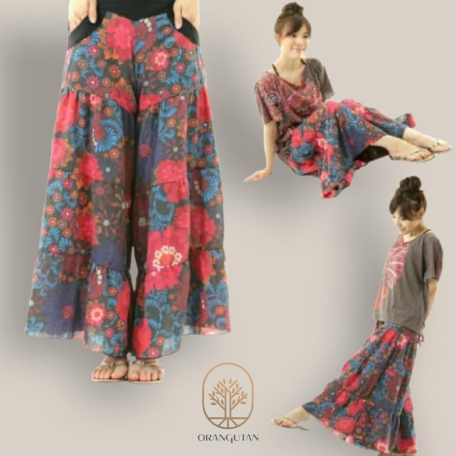 ガウチョパンツ No61 フレアパンツ 花柄 アジアン エスニック フレア ワイドパンツ ガウチョ フラワー ロングパンツ おすすめ