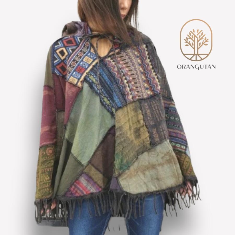 ポンチョ No101 パッチワーク フードポンチョ ケープ マント エキゾチック フリンジポンチョ アジアン エスニックアウター 防寒衣類 重ね着アウター Orangutan オランウータン 通販 Yahoo ショッピング