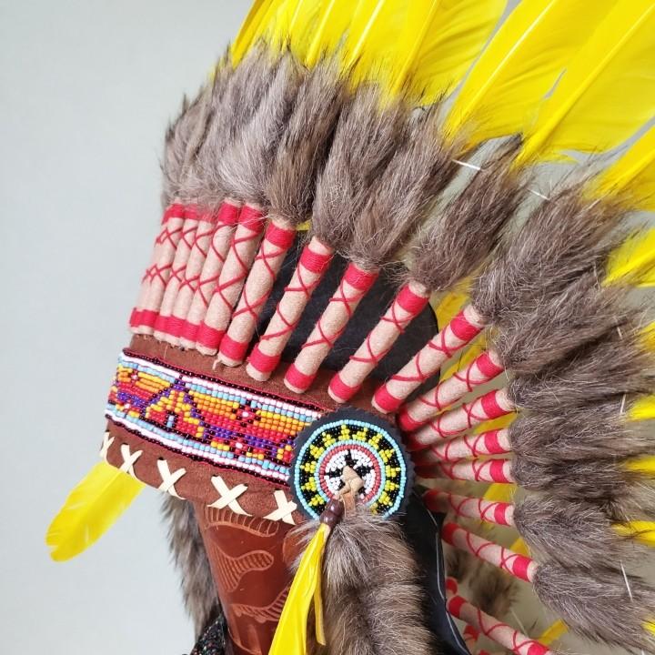 ウォーボンネット 羽根かんむり ロング イエロー ネイティブ インディアン 帽子 ハロウィン 羽根飾り 羽根冠 コスプレ 大切な人へのギフト探し