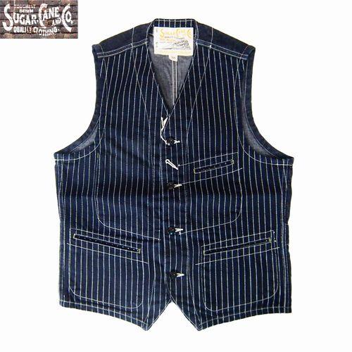 SUGAR CANE/シュガーケーン 9oz WABASH STRIPE WORK VEST 38インチ（Mサイズ）　ネイビー | SUGAR CANE