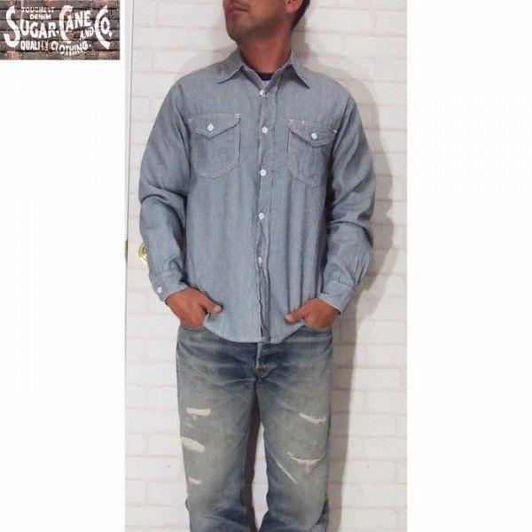 SUGAR CANE/シュガーケーン ヒッコリーストライプL/Sワークシャツ　ネイビー  　 Mサイズ | SUGAR CANE | 04