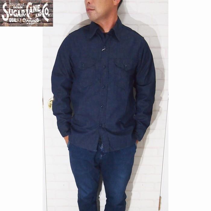SUGAR CANE/シュガーケーン 8oz.デニムL/Sワークシャツ　ワンウォッシュ　 Mサイズ　ネイビー　送料無料 | SUGAR CANE | 04