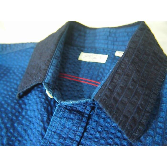 SUGAR CANE　Light/シュガーケーンライト 　インディゴ　サッカークロス　L/S ワークシャツ　 Mサイズ　　クレイジーカラー | SUGAR CANE | 03