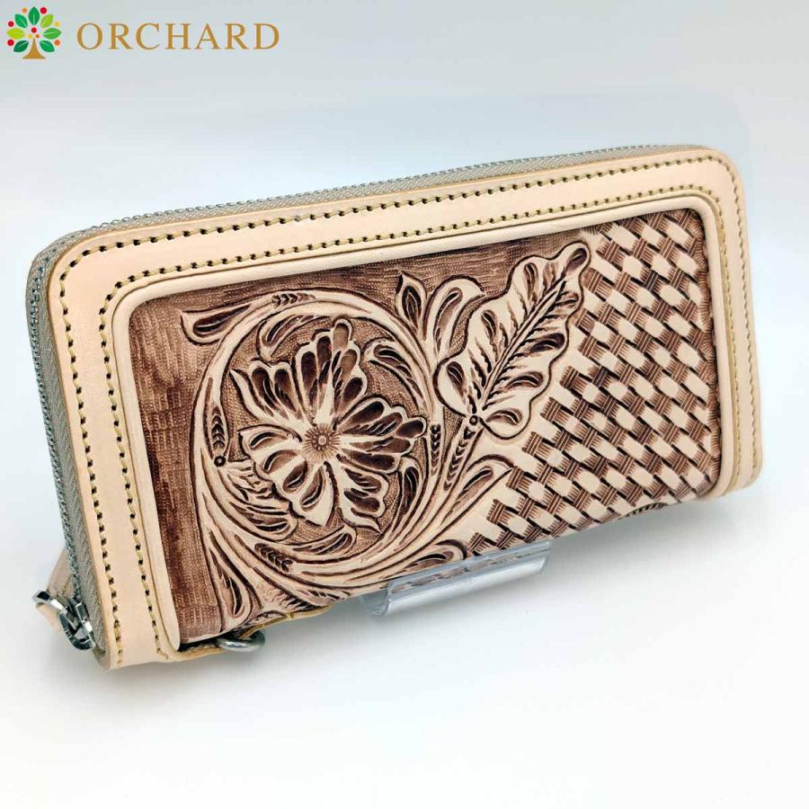 バイカーズウォレット フラワーカービング カウレザー ラウンド