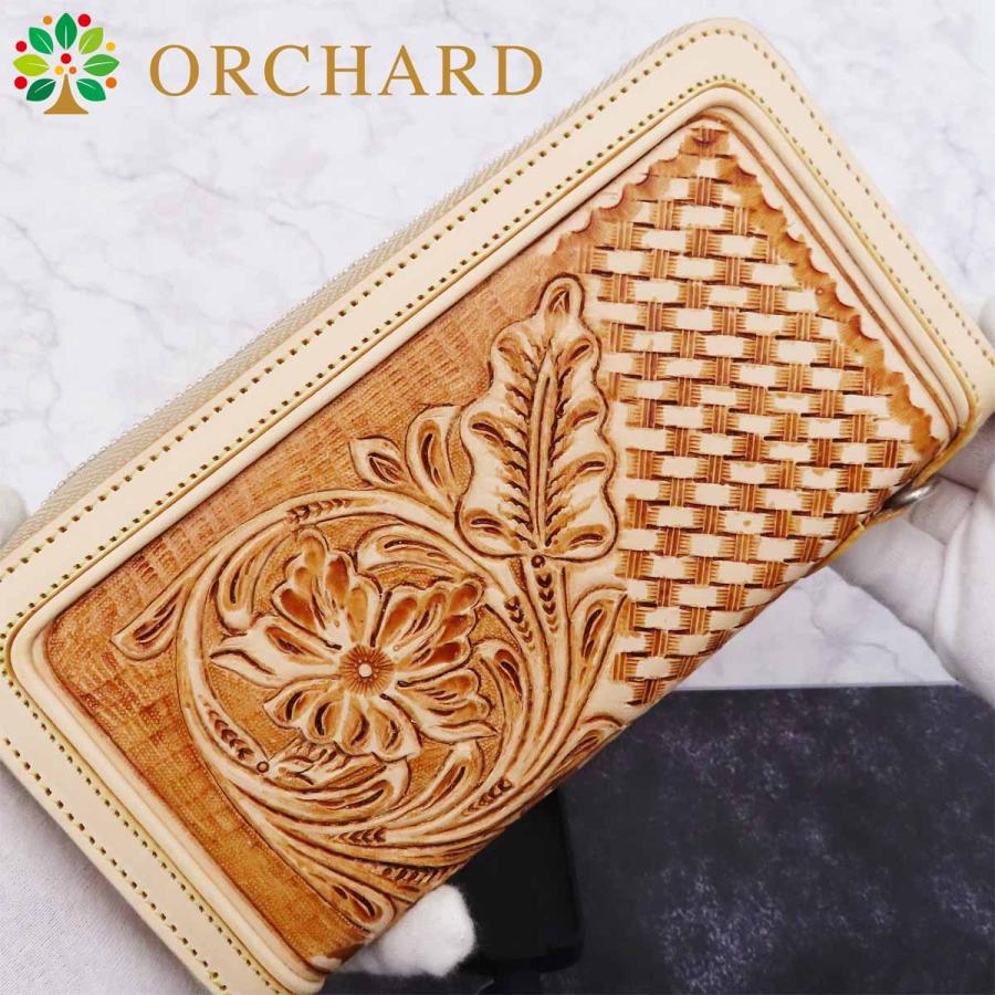 【新品・未使用】カービングウォレット　長財布　ラウンドファスナー　フラワー バイカーズウォレット フラワーカービング カウレザー ラウンド