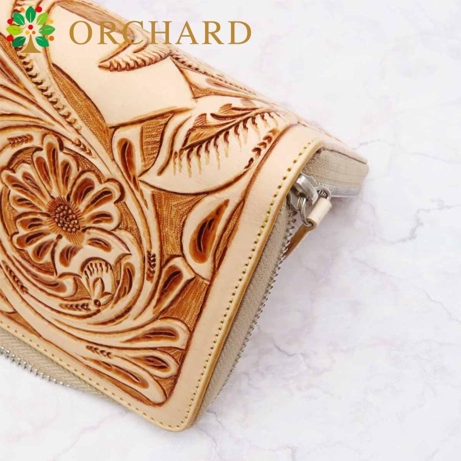 バイカーズウォレット フラワーカービング カウレザー ラウンド