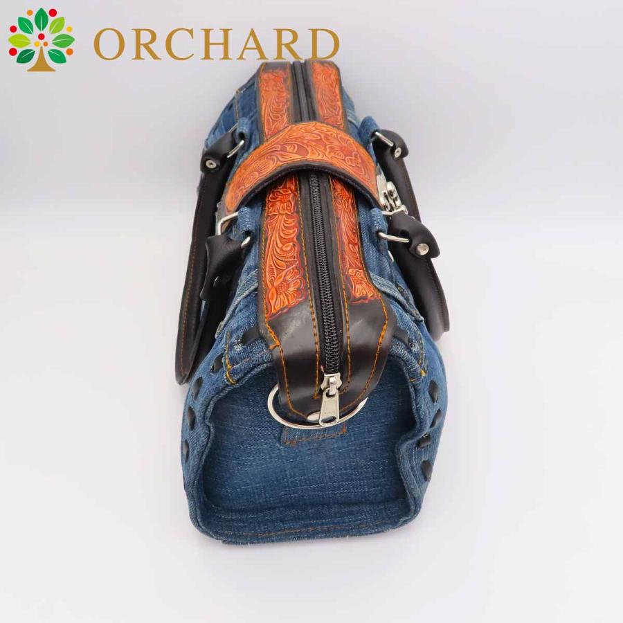 リサイクルデニムバッグ ショルダー&ハンド2way 牛革フラワー