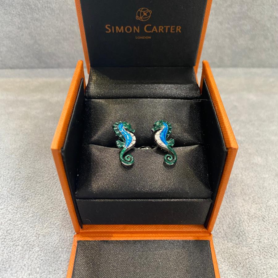 未使用　Simon Carter タツノオトシゴ　カフリンクス SIMON CARTER カフス サイモンカーター イギリス製 ブルー