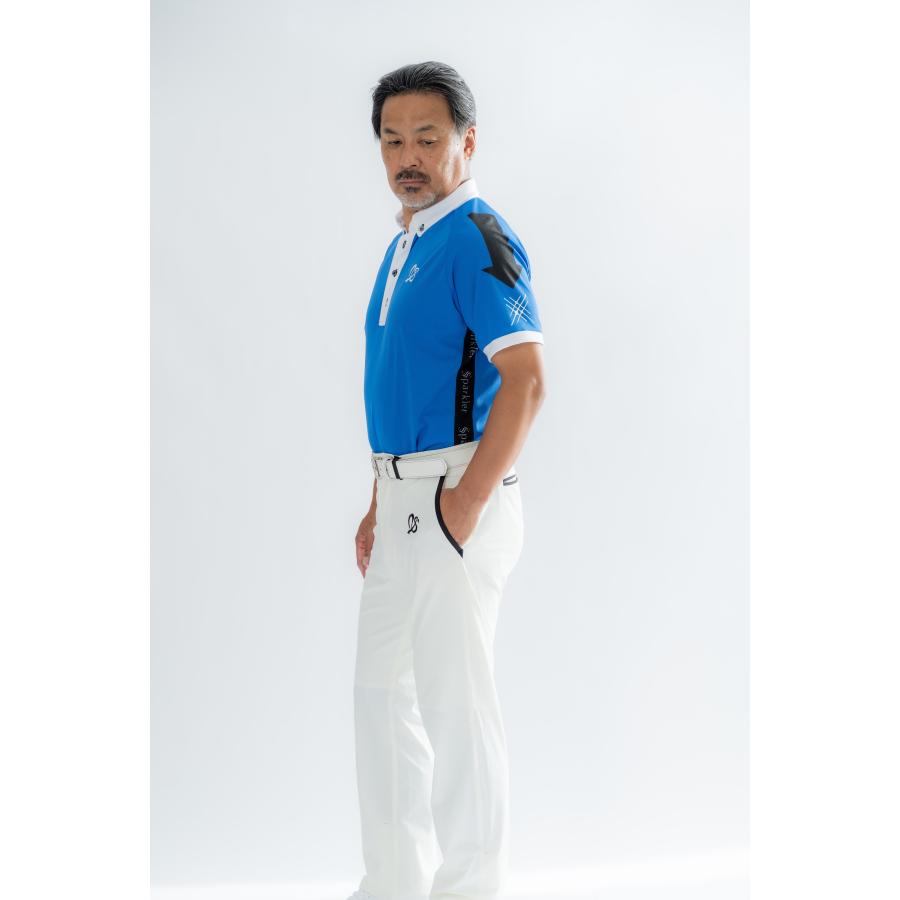 メンズゴルフウェア ライトブルー ホワイト ポロシャツ ストレッチ素材 UVカット ボタンダウンシャツ シンプル かっこいい｜order-suit-seigaya｜10