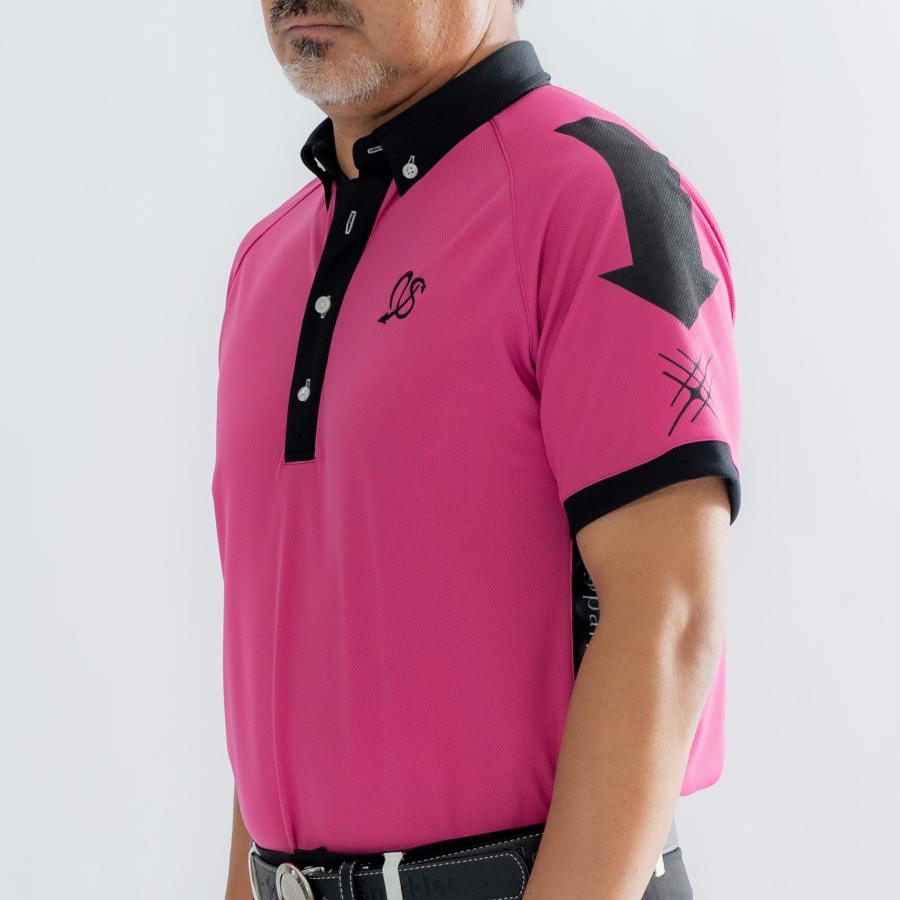 メンズゴルフウェア ピンク 黒 ポロシャツ ストレッチ素材 UVカット ボタンダウンシャツ シンプル かっこいい｜order-suit-seigaya｜03