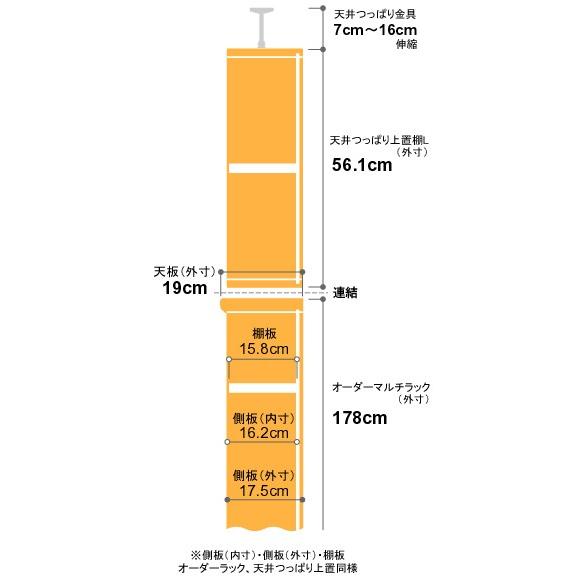 送料無料 本棚 オーダー スリム 突っ張り 薄型 書棚 オフィス マルチラック 送料無料 奥行19cm 高さ241.1〜250.1cm 幅51cm 耐荷重