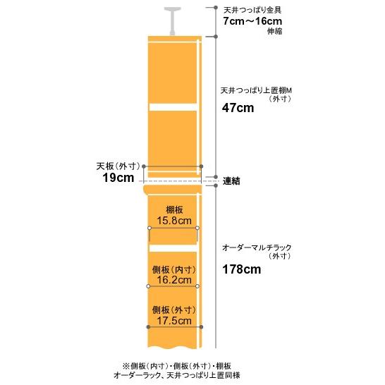 送料無料 本棚 オーダー スリム 突っ張り 薄型 書棚 オフィス マルチラック 送料無料 奥行19cm 高さ232〜241cm 幅64cm 耐荷重