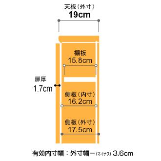送料無料 本棚 扉付き オーダー スリム 薄型 書棚 オフィス オーダーマルチラック 奥行19cm 高さ135cm 幅45〜70cm 標準タイプの画像
