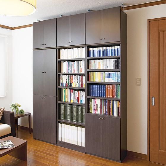 大容量収納！耐荷重30㎏ 段違いカウンター収納 4枚扉】ブラウン ディノス