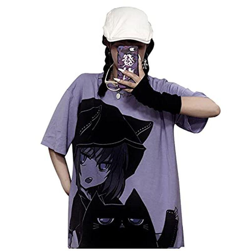 半額 トップス 原宿系 半袖 ｔシャツ プリント アニメ 夏服 大きいサイズ 服 地雷系 チュニック ビッグシルエット 服 病みかわいい 半袖 Www We Job Com