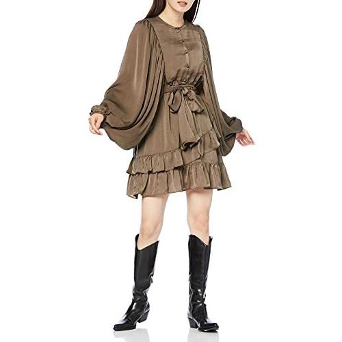 セール中 新品 ロイヤルパーティー カジュアルドレス サテンバタフライ袖ミニワンピース レディース カーキ F 正規 品 激安 Shirleyryan Ca