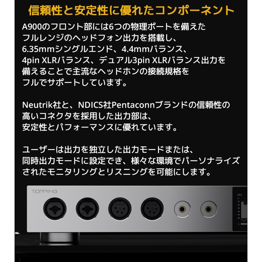 1年保証 TOPPING A900 ヘッドホンアンプ トッピング フルバランス 出力 22000mW 6.35mm 4.4mm 4ピン デュアル 3pin XLR ハイレゾ 高音質 TRS XLR 入力 出力 |  | 08